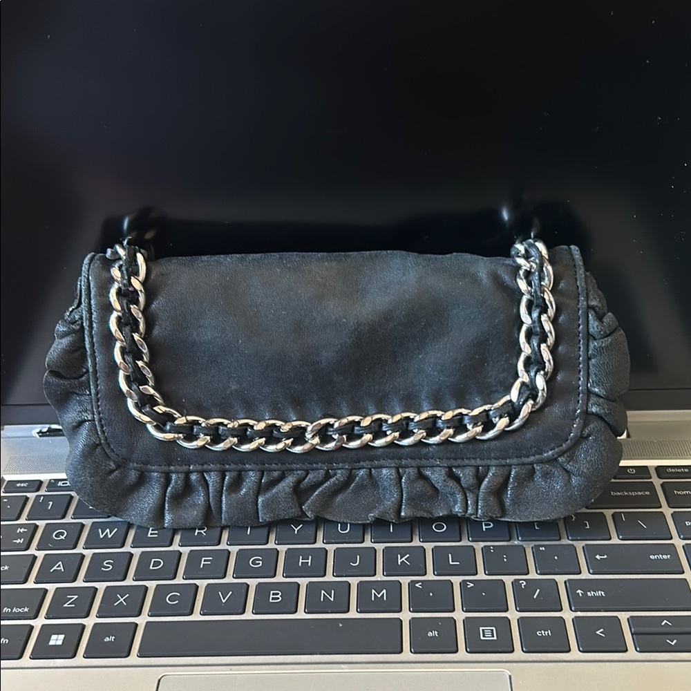 Betsey Johnson Black ruffled Wallet with Chain Detail